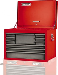 Proto - 10 Drawer Top Tool Chest - 27" Wide x 18" Deep x 19" High, Steel, Safety Red/Gray - Exact Tooling
