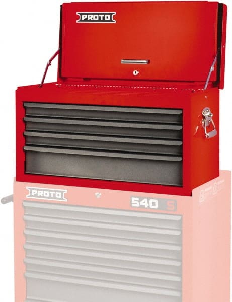 Proto - 4 Drawer Top Tool Chest - 27" Wide x 12" Deep x 15" High, Steel, Safety Red/Gray - Exact Tooling