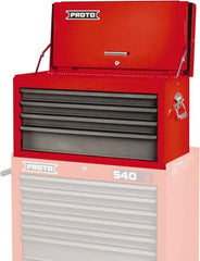 Proto - 4 Drawer Top Tool Chest - 27" Wide x 12" Deep x 15" High, Steel, Safety Red/Gray - Exact Tooling