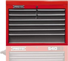 Proto - 8 Drawer Top Tool Chest - 27" Wide x 18" Deep x 19" High, Steel, Safety Red/Gray - Exact Tooling