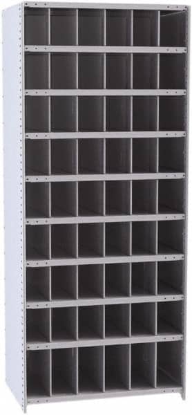 Hallowell - 54 Bin Closed Industrial Bin Shelving - 36 Inch Overall Width x 24 Inch Overall Depth x 87 Inch Overall Height, Gray Metal Bins - Exact Tooling