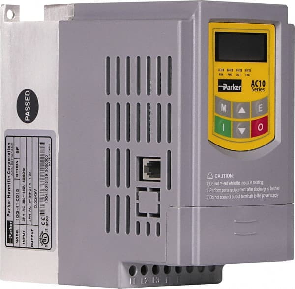 Parker - Three Phase, 460 Volt, 3/4 hp, Variable Frequency Drive - 3.15" Wide x 5.31" Deep x 5.43" High, IP20 - Exact Tooling