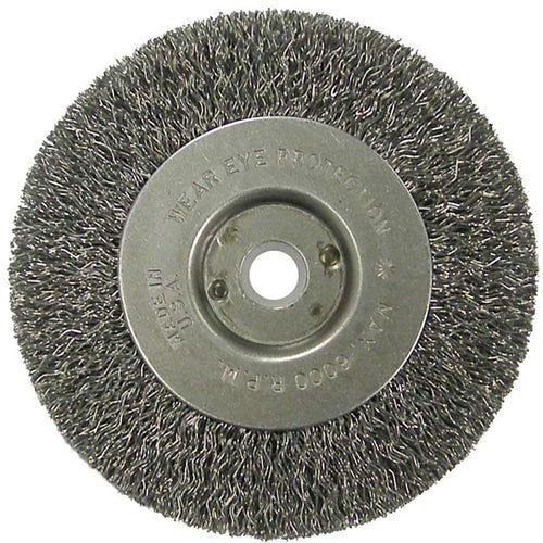 ‎Vortec Pro 4″ Crimped Wire Wheel, .014″ Steel Fill, Narrow Face, 1/2″-3/8″ Arbor Hole, Retail Pack - Exact Tooling