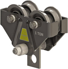 CIGNYS - 1 Ton Capacity Plain Adjustable Trolley - 3" to 5-1/4" Flange Width, 4" Wheel Diam, 5" to 12" I-Beam, 36" Min Radius - Exact Tooling