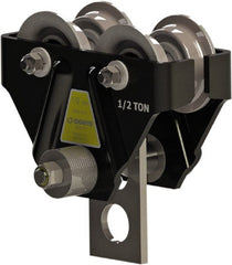 CIGNYS - 0.5 Ton Capacity Plain Adjustable Trolley - 2-21/32" to 4-21/32" Flange Width, 3-1/8" Wheel Diam, 4" to 10" I-Beam, 24" Min Radius - Exact Tooling