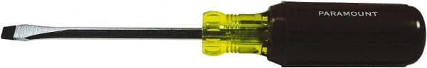 Paramount - 1/4" Blade Width, 8-1/4" OAL Standard Slotted Screwdriver - 4" Blade Length, Square Shank, Acetate with Rubber Grip Handle - Exact Tooling