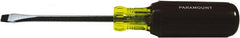 Paramount - 1/4" Blade Width, 8-1/4" OAL Standard Slotted Screwdriver - 4" Blade Length, Square Shank, Acetate with Rubber Grip Handle - Exact Tooling