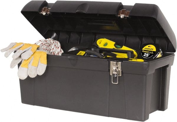 Stanley - 1 Tray Tool Box - 23-5/8" Wide x 11-1/2" Deep x 11-1/8" High, Plastic/Metal, Black - Exact Tooling