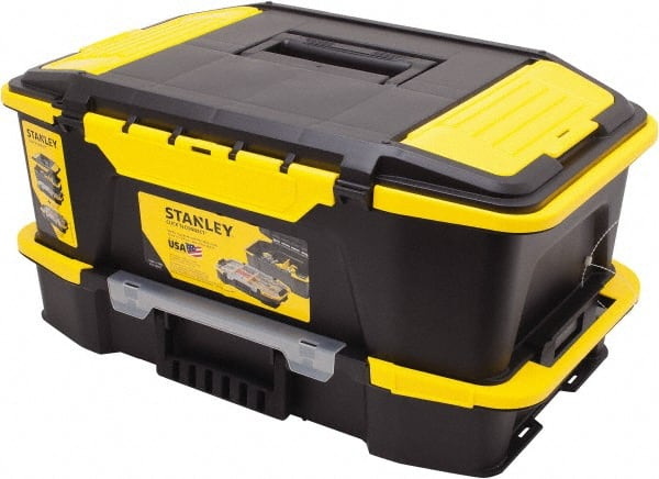 Stanley - 4 Compartment Tool Organizer - 19" Wide x 12" Deep x 6" High, Plastic, Black/Yellow - Exact Tooling