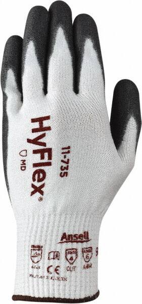 Ansell - Size XL (10), ANSI Cut Lvl 4, Abrasion Lvl 6, Polyurethane Coated Cut Resistant Gloves - 10.25" Long, Palm & Fingertips Coated, Intercept Technology Yarn Lining, Knit Wrist, White/Gray, Paired - Exact Tooling