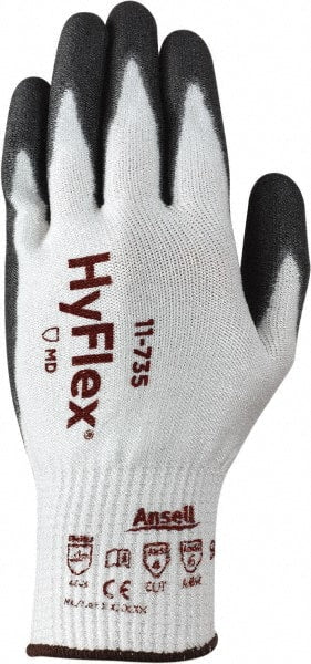 Ansell - Size S (7), ANSI Cut Lvl 4, Abrasion Lvl 6, Polyurethane Coated Cut Resistant Gloves - 9" Long, Palm & Fingertips Coated, Intercept Technology Yarn Lining, Knit Wrist, White/Gray, Paired - Exact Tooling
