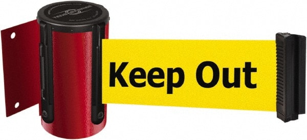 Tensator - 4-1/2" High x 7.5' Long x 2" Wide Wall Mount Barrier - Steel, Red Powdercoat Finish, Red, Use with 898 Wall Receiver - Exact Tooling