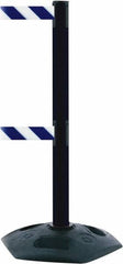 Tensator - 38" High, 2-1/2" Pole Diam, 4 Way Stanchion - 19" Base Diam, Octagon Recycled Rubber Base, Black Plastic Post, 7-1/2' x 2" Tape, Dual Line Tape, For Outdoor Use - Exact Tooling