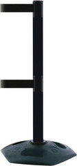 Tensator - 38" High, 2-1/2" Pole Diam, 4 Way Stanchion - 19" Base Diam, Octagon Recycled Rubber Base, Black Plastic Post, 7-1/2' x 2" Tape, Dual Line Tape, For Outdoor Use - Exact Tooling