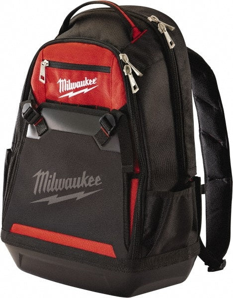Milwaukee Tool - 35 Pocket Black & Red Ballistic Polyester Backpack Tool Bag - 9" Wide x 24" Deep x 15-13/32" High - Exact Tooling