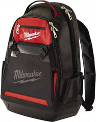 Milwaukee Tool - 35 Pocket Black & Red Ballistic Polyester Backpack Tool Bag - 9" Wide x 24" Deep x 15-13/32" High - Exact Tooling