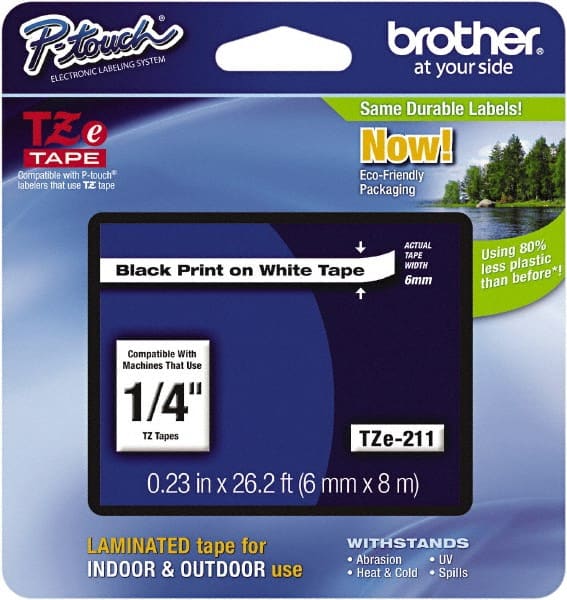 Brother - 1/4" Wide x 314.4" Long, White Plastic/Paper Tape Cassette - For Label Maker - Exact Tooling