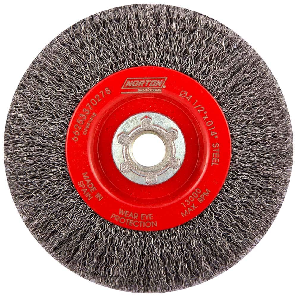 Norton - 4-1/2" OD, 5/8-11 Arbor Hole, Crimped Carbon Wheel Brush - Exact Tooling