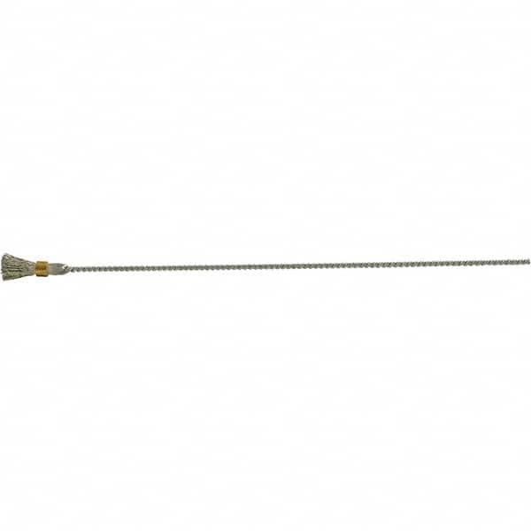 Brush Research Mfg. - 1/4" Diam Helical Stainless Steel Tube Brush - Single Spiral, 0.005" Filament Diam, 1/2" Brush Length, 8" OAL, 0.112" Diam Galvanized Steel Shank - Exact Tooling