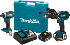 Makita - 18 Volt Cordless Tool Combination Kit - Includes 1/2" Hammer Drill/Driver & Impact Driver, Lithium-Ion Battery Included - Exact Tooling