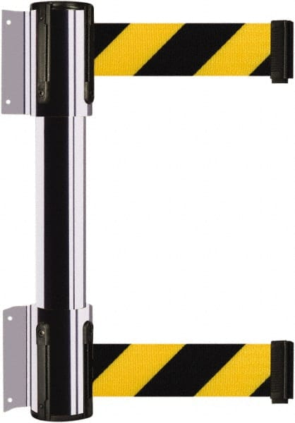 Tensator - 16.64" High x 89" Long x 3" Wide Barrier Dual Line Wall Mount - Steel, Polished Chrome Finish, Polished Chrome, Use with 898 Wall Receiver - Exact Tooling