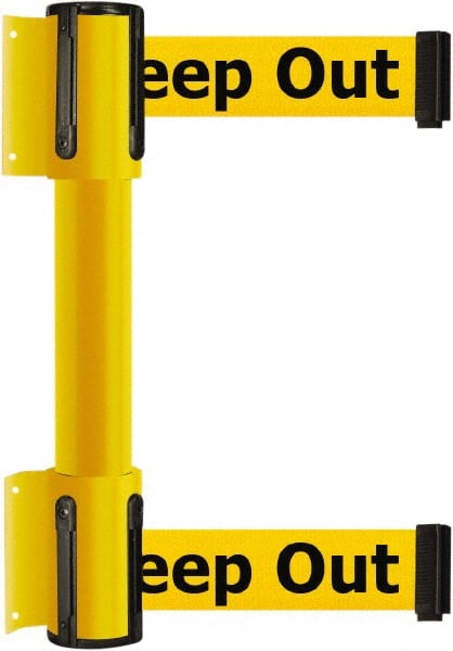 Tensator - 16.64" High x 156" Long x 3" Wide Barrier Dual Line Wall Mount - Steel, Yellow Powdercoat Finish, Yellow, Use with 898 Wall Receiver - Exact Tooling