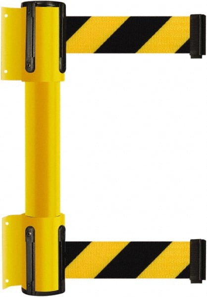 Tensator - 16.64" High x 156" Long x 3" Wide Barrier Dual Line Wall Mount - Steel, Yellow Powdercoat Finish, Yellow, Use with 898 Wall Receiver - Exact Tooling