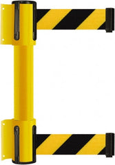 Tensator - 16.64" High x 156" Long x 3" Wide Barrier Dual Line Wall Mount - Steel, Yellow Powdercoat Finish, Yellow, Use with 898 Wall Receiver - Exact Tooling
