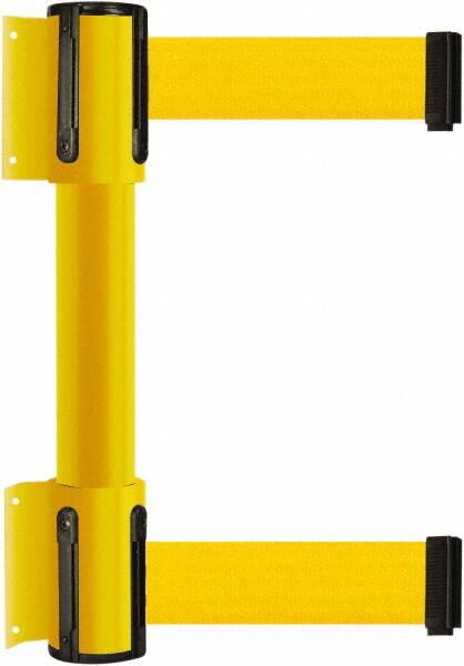 Tensator - 16.64" High x 89" Long x 3" Wide Barrier Dual Line Wall Mount - Steel, Yellow Powdercoat Finish, Yellow, Use with 898 Wall Receiver - Exact Tooling
