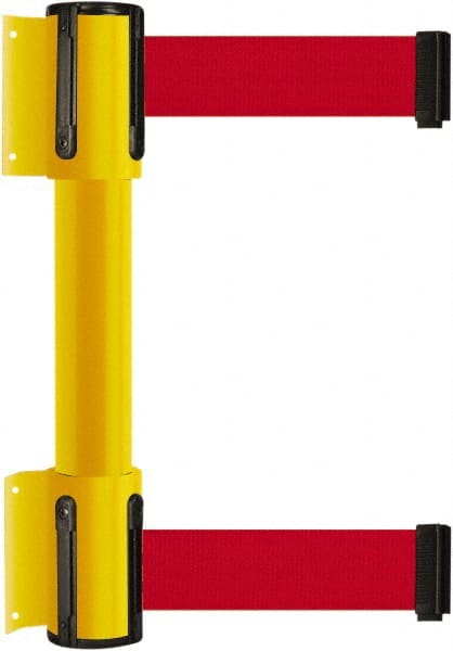 Tensator - 16.64" High x 89" Long x 3" Wide Barrier Dual Line Wall Mount - Steel, Yellow Powdercoat Finish, Yellow, Use with 898 Wall Receiver - Exact Tooling