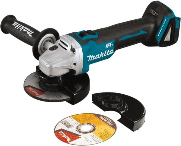 Makita - 5" Wheel Diam, 8,500 RPM, Cordless Angle & Disc Grinder - 5/8-11 Spindle, 18 Volts - Exact Tooling