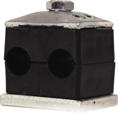 HYDAC - 2.76" Wide x 2.15" High x 1.18" Deep, Polypropylene Twin Vibration-Control Clamp - Carbon Steel Plate, Mount with Weld Plate, Top Plate, Plastic Clamp Pair, Bolts - Exact Tooling