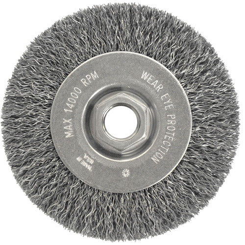 Vortec Pro 4″ Crimped Wire Wheel, .014″ Steel Fill, Narrow Face, 5/8″-11 UNC Nut - Exact Tooling