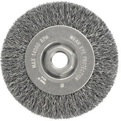 Vortec Pro 4″ Crimped Wire Wheel, .014″ Steel Fill, Narrow Face, 5/8″-11 UNC Nut - Exact Tooling