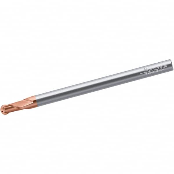 Walter-Prototyp - 4mm Diam, 6mm LOC, 2 Flute Solid Carbide Ball End Mill - TiAlSiN Finish, Single End, 70mm OAL, 6mm Shank Diam, Spiral Flute - Exact Tooling