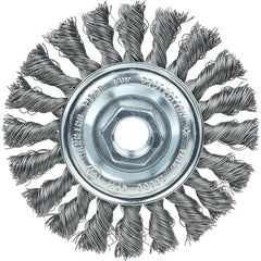 Vortec Pro 4″ Knot Wire Wheel, Standard Twist, .014″ , 5/8″-11 UNC Nut, Steel Wire - Exact Tooling