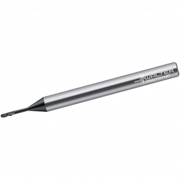 Walter-Prototyp - 1.5mm Diam, 1.5mm LOC, 2 Flute Solid Carbide Ball End Mill - Diamond Finish, Single End, 60mm OAL, 3mm Shank Diam, Spiral Flute - Exact Tooling