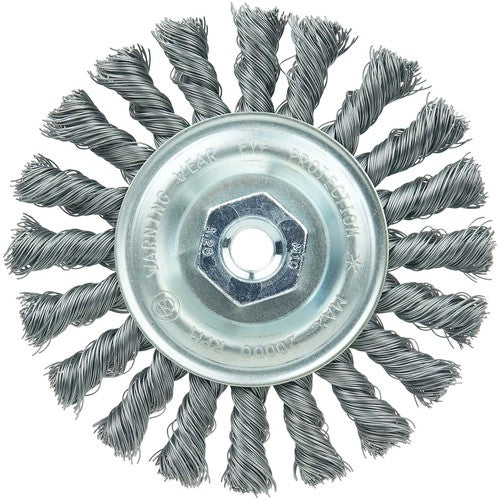 Vortec Pro 4″ Knot Wire Wheel, Standard Twist, .014″ Steel Fill, M10x1.25 Nut - Exact Tooling