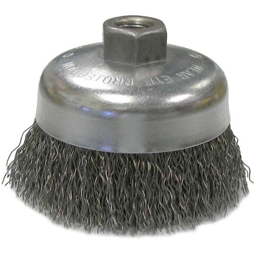 Vortec Pro 4″ Crimped Wire Cup Brush, .020″ Steel Fill, 5/8″-11 UNC Nut - Exact Tooling