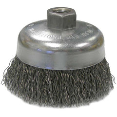 Vortec Pro 4″ Crimped Wire Cup Brush, .020″ Steel Fill, 5/8″-11 UNC Nut - Exact Tooling