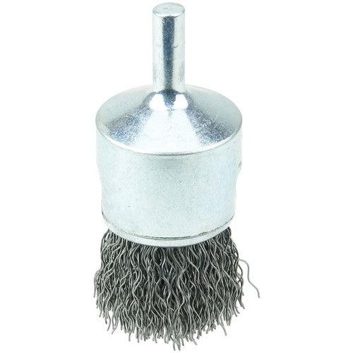 Vortec Pro 1″ Crimped Wire End Brush, .014″ Steel Fill, 1/4″ Stem - Exact Tooling