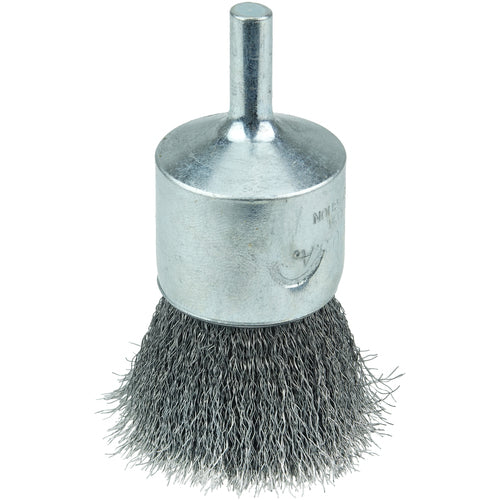 Vortec Pro 1″ Crimped Wire End Brush, .0104″ Steel Fill, 1/4″ Stem - Exact Tooling