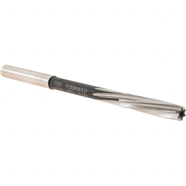 Walter-Titex - 5.01mm Cobalt 6 Flute Chucking Reamer - Spiral Flute, 5mm Straight Shank, 23mm Flute Length, 86mm OAL - Exact Tooling