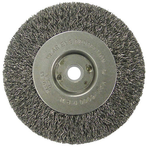 Vortec Pro 4″ Crimped Wire Wheel, .014″ Steel Fill, Narrow Face, 1/2″-3/8″ Arbor Hole - Exact Tooling