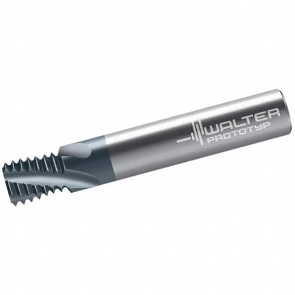 Walter-Prototyp - 7/16-20, 0.3622" Cutting Diam, 4 Flute, Solid Carbide Helical Flute Thread Mill - Internal Thread, 17.78mm LOC, 72mm OAL, 10mm Shank Diam - Exact Tooling