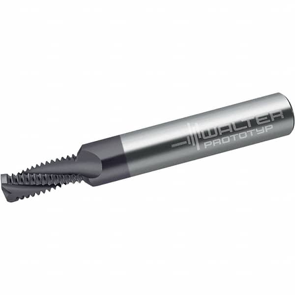 Walter-Prototyp - M6x1.00, 0.1969" Cutting Diam, 3 Flute, Solid Carbide Helical Flute Thread Mill - Internal Thread, 11mm LOC, 62mm OAL, 8mm Shank Diam - Exact Tooling