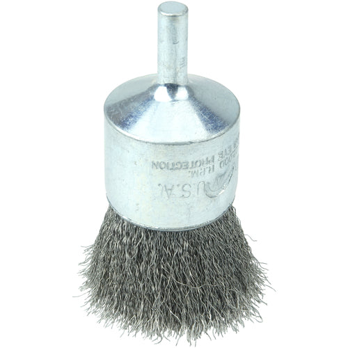 Vortec Pro 1″ Crimped Wire End Brush, .006″ Stainless Steel Fill, 1/4″ Stem - Exact Tooling