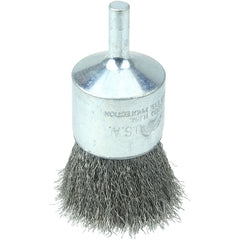 Vortec Pro 1″ Crimped Wire End Brush, .006″ Stainless Steel Fill, 1/4″ Stem - Exact Tooling