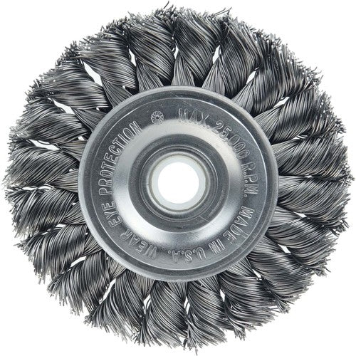 Vortec Pro 3″ Knot Wire Wheel, Standard Twist, .014″ , 1/2″-3/8″ Arbor Hole, Steel Wire - Exact Tooling