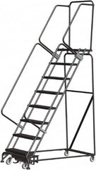 Ballymore - 113" 8 Step Rolling Warehouse Ladder - Lock Step Rolling Safety Ladder, 450 Lb Capacity, 80" Platform Height, 32" Base Width x 61" Base Depth, Perforated Tread - Exact Tooling